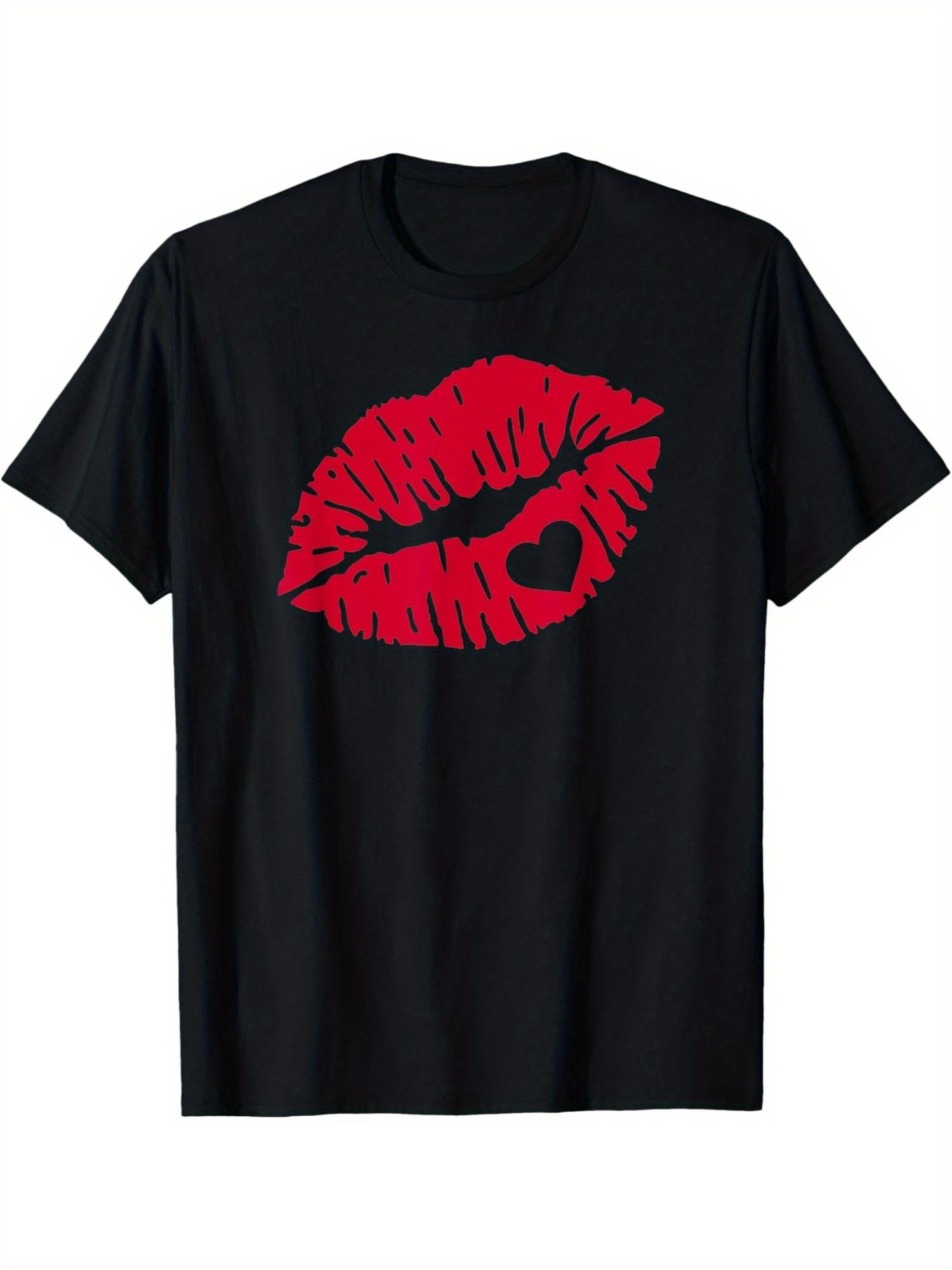

Red Kiss Lips Heart Graphic Men s Cotton T-Shirt Casual Daily Crewneck Tee Valentine Day T Shirts S разноцветный