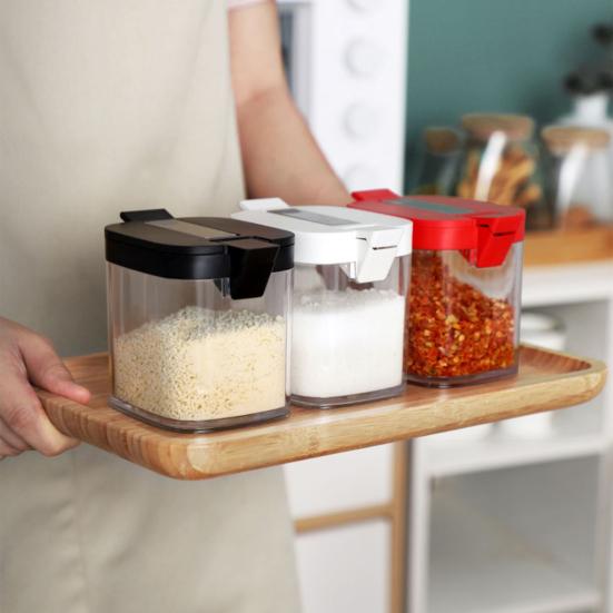Fashion Transparent Body Large Capacity Washable Salt Pepper Sugar Container for Home Seasoning Rack
