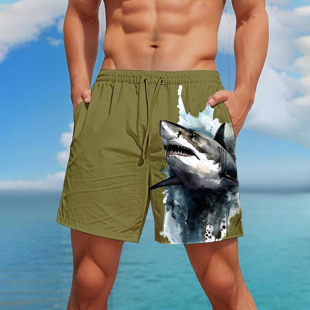 Men's Animal Shark Swim Trunks Swim Shorts Board Shorts Mid Waist Fashion Pocket Drawstring Elastic Waist Designer Clothing Apparel