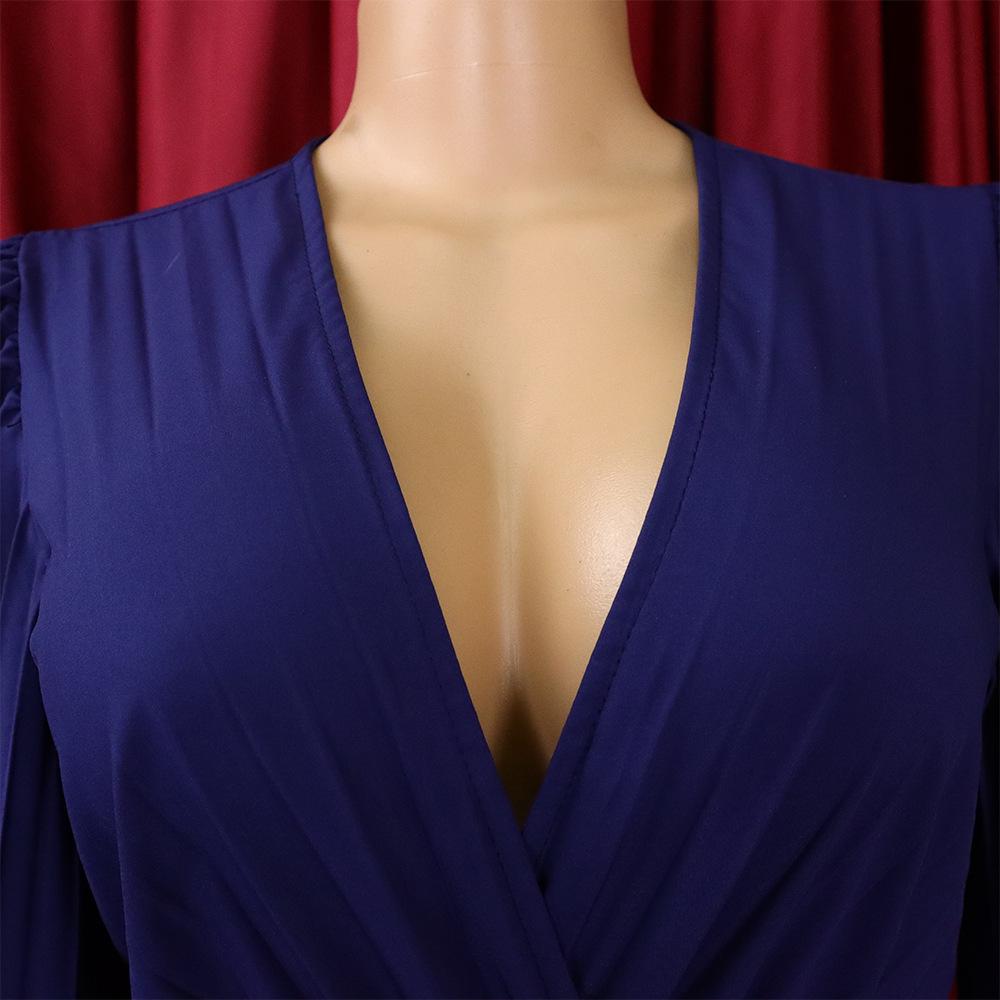 Ευρωπαϊκό & Αμερικανικό Γυναικείο Σέξι Μακρύ Βραδινό Φόρεμα με V Λαιμόκοψη και Πλισέ Λεπτομέρειες