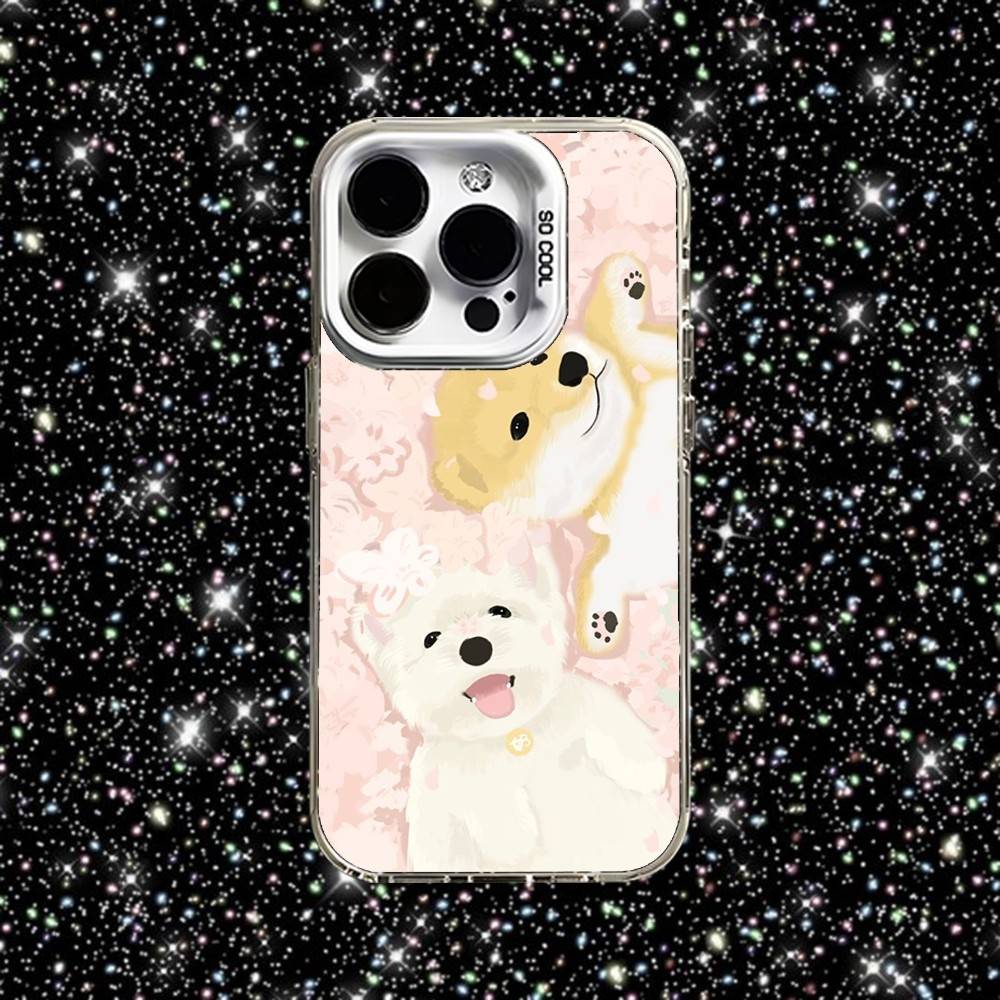 Happy Dog Cute Phone Case For iPhone 16,15,14,13,12,11,Pro,XS,Max,Plus,Mini,SE White Candy Matte Shockproof Cover