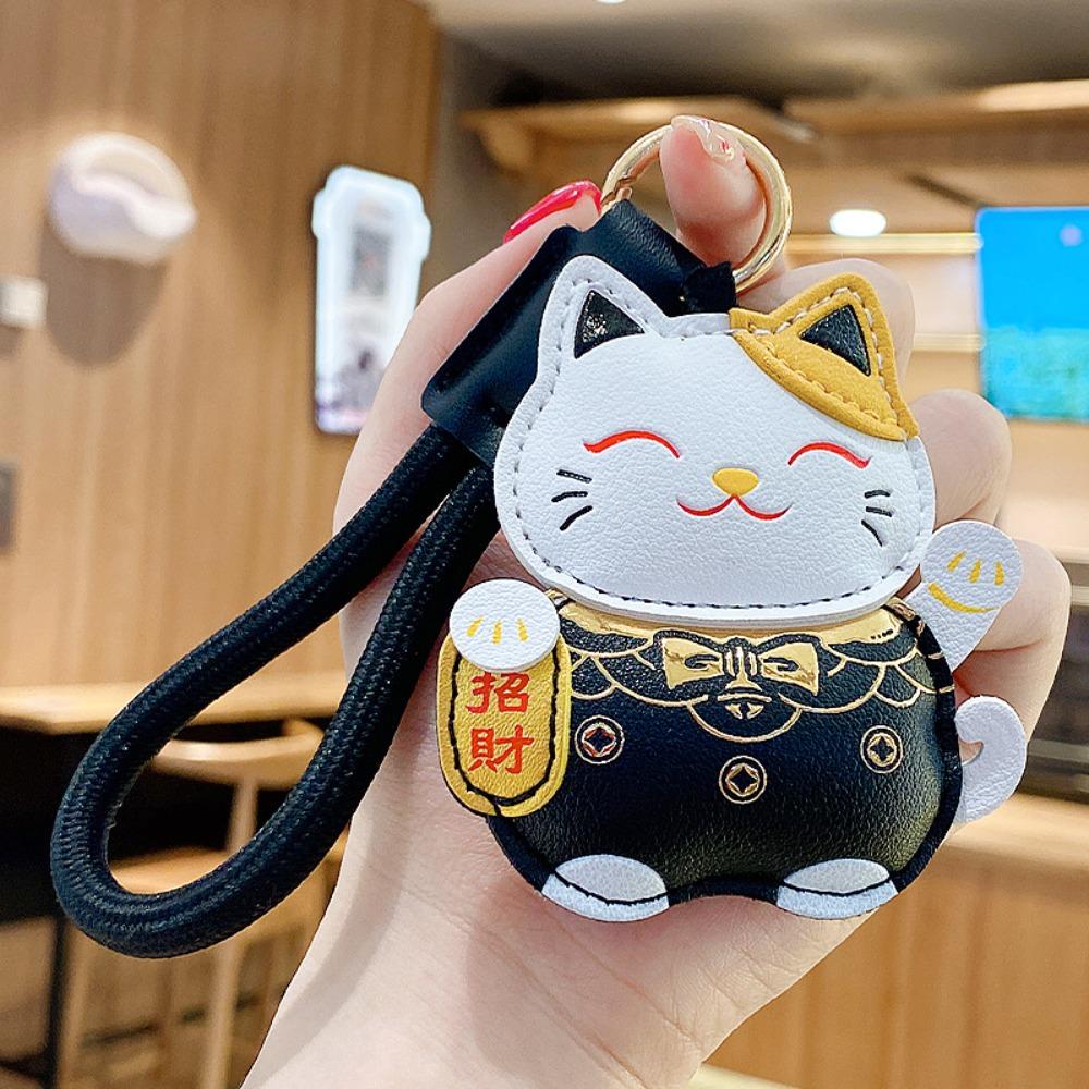 Cartoon Pu Leather Fortune Cat Keychain Fortune Horse Year Pendant Kawaii Car Keychain  Home Decor