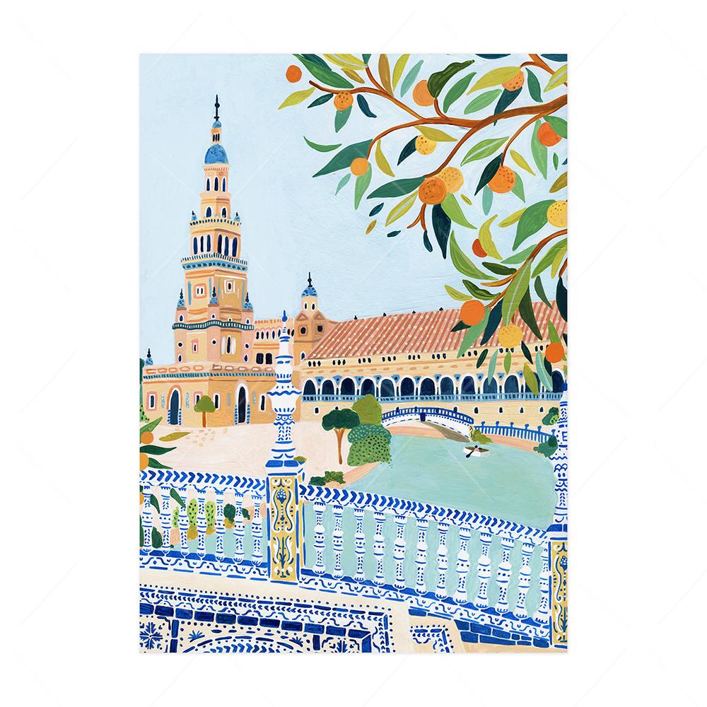 Scandinavian vintage tourist city poster Paris Lisbon Japan landscape art canvas painting gift for housewarming wall panels home decor