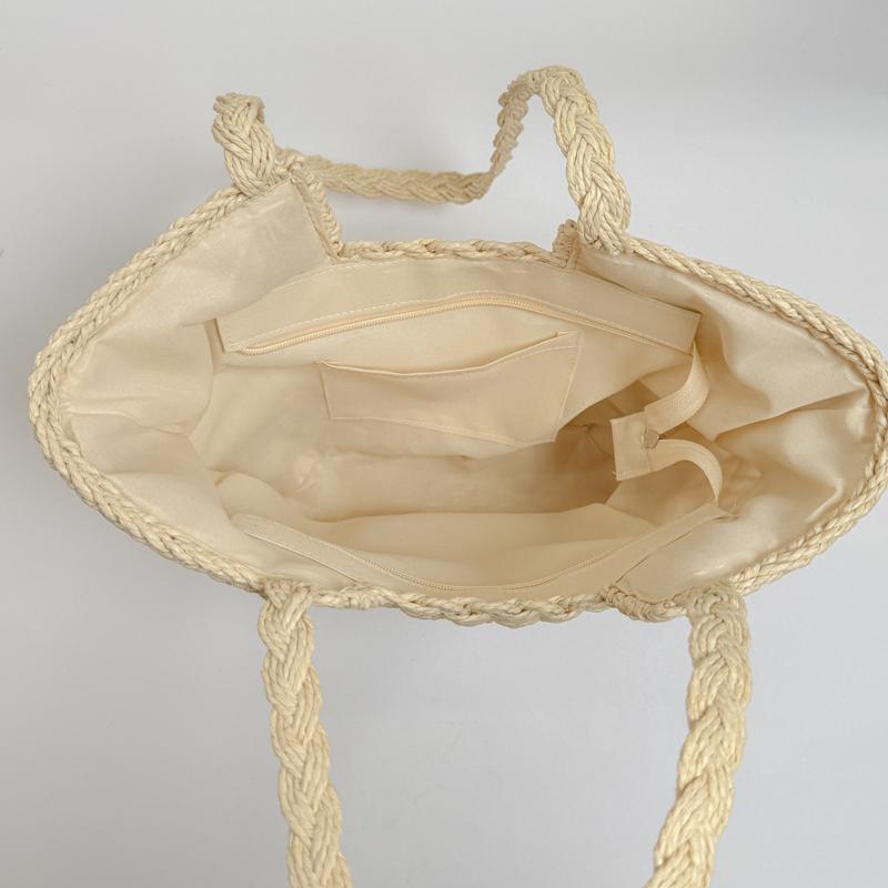 Handwoven Natural Fiber Tote Bag with Braided Handles and Open Weave Design