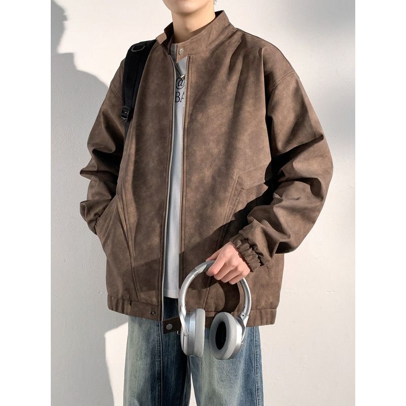 Design-Focused Niche Stand-Collar Leather Jacket for Men and Women, Trendy Brand Autumn and Winter Couple's Jacket, Biker Jacket, American-Style Coat