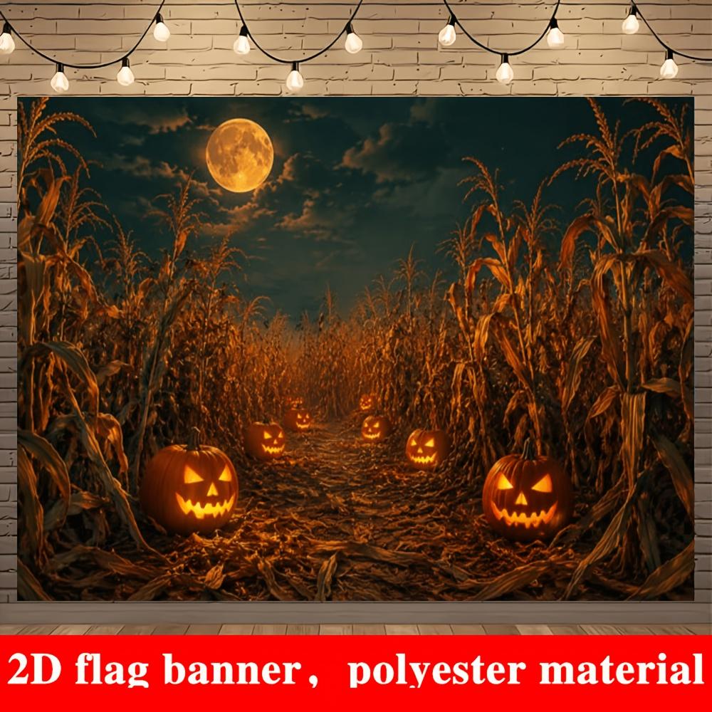 Halloween Lights Pumpkin Backdrop Banner Spooky Theme Party Backdrop Decor