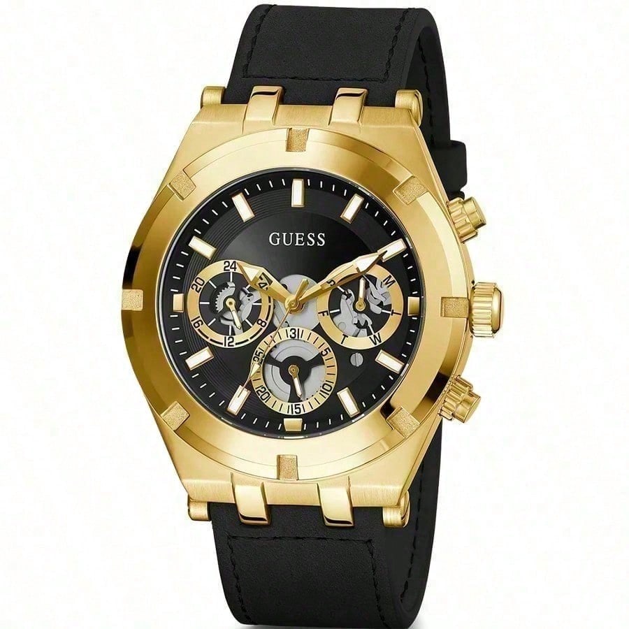 Guess Watches For Men Continental Multifunction Three-eyed Dial Brown/Black/Khaki Leather Strap Watch For Men Gift For Men GW0262G2