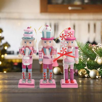 3Pcs Wooden Nutcracker Sculpture Collectible Cartoon Christmas Decoration Mini Figurine