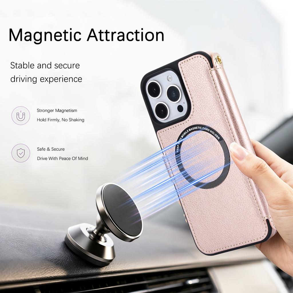 Crossbody Long Lanyard Flip Cards Sold Wallet Leather Case for iPhone 17 Pro Max 16 15 14 13 12 For Magsafe Shockproof Cover