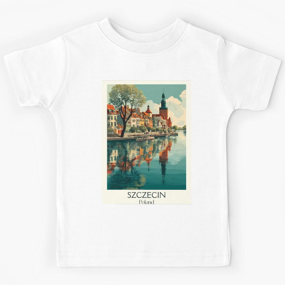 Szczecin Poster – West Poland Riverside City in Vintage Style Kids T-Shirt 130