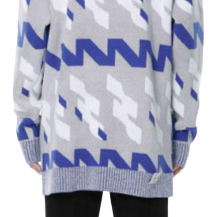 We11done FW21 Blue Geometric Pattern Jacquard High Neck Wool Sweater Unisex sweater Gray WD-KT3-21-646-U-BL