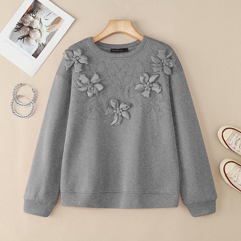 ZANZEA Women Casual Round Neck Loose Long Sleeve Sweatshirt