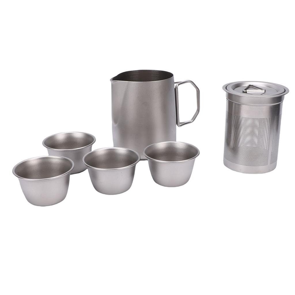 Stainless Steel Tea Set with Infuser 350ml Tea Pot 50ml Tea Cups Portable Bag for Outdoor Camping Backpacking