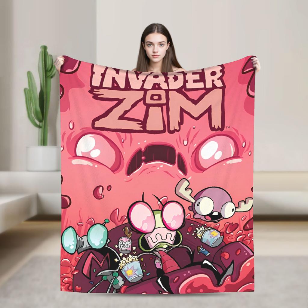 Gir Invader Zim Cartoon  Throw Blanket  Flannel Bedspread For Couch Chair Sofa Bed Funny Sofa Bed Cover