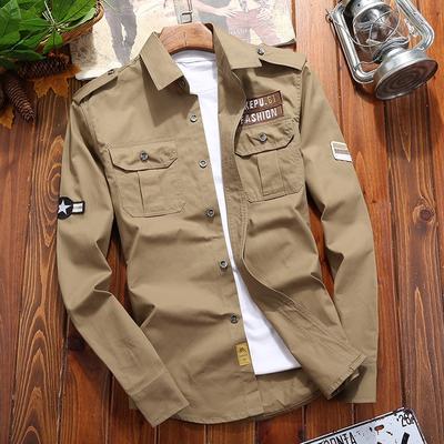 Chemise militaire à manches longues pour homme, 100 % coton, vert armée, pour printemps et automne, chemise en coton, chemise vintage pour homme, veste slim pour homme