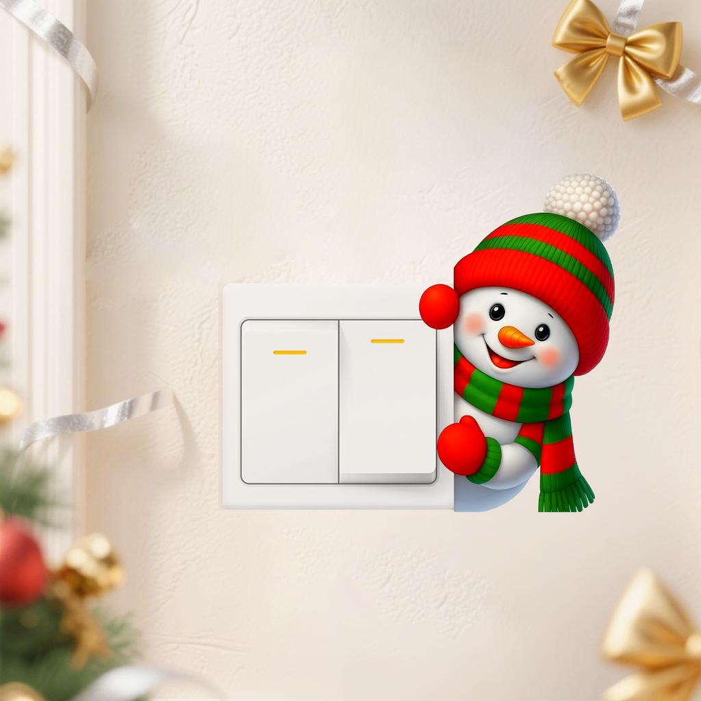 Peeping At The Christmas Snowman Self-adhesive Switch Sticker On The Bedroom Switch Socket Decoration