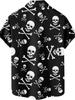 [Print Design – Not Textured] Men'S Print Skull And Bones Hawaiian Shirt - Black And White Retro Pattern Short Sleeve Button-Up Top, Regular Fit