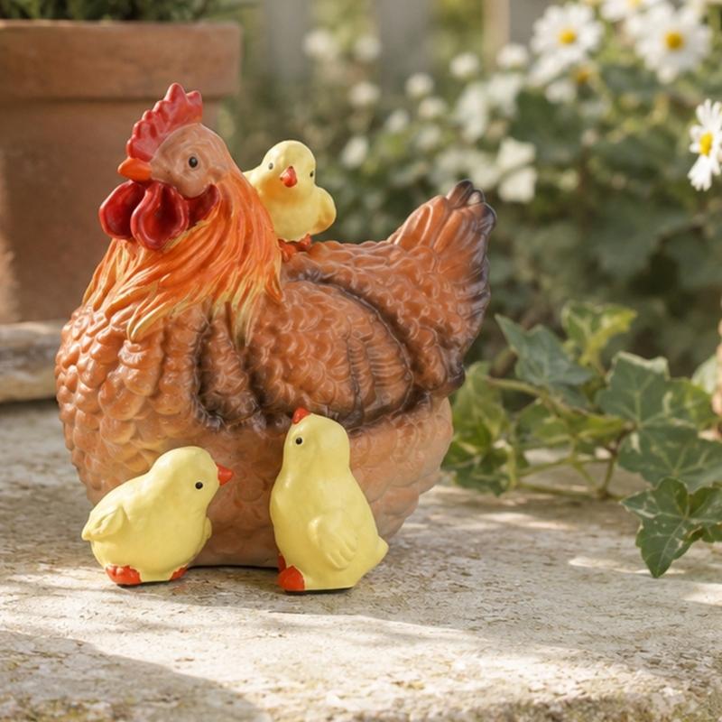 Outdoor Resin Hen and Chick Statue Outdoor Decoration Hen Chick Decors Chicken Figurines Outside Decors for Courtyards Yard