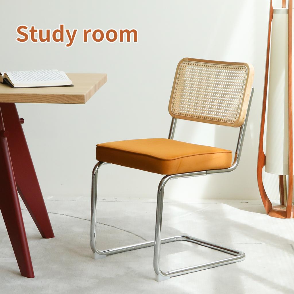 Set di 2 Sedie da Pranzo, Sedie Accento in Velluto e Rattan con Gambe Cromate, Sedie Moderne Mid-Century Design Breuer, Sedie da Pranzo Soggiorno Cucina