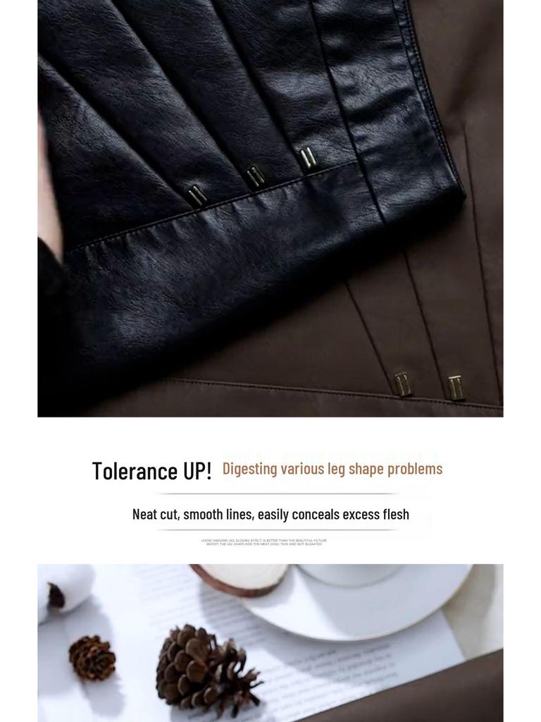 Women's Coffee PU Leather High-Waisted A-Line Mini Skirt - 2025 Autumn/Winter Collection