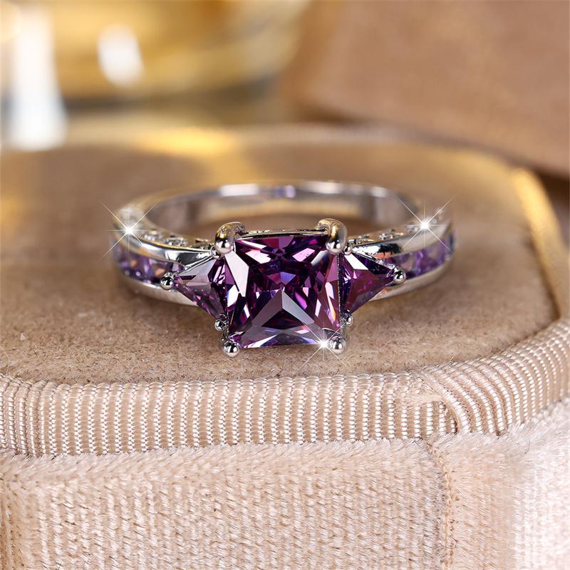 Luxury Female Crystal Pink Stone Ring Trendy Silver Color Engagement Wedding Jewelry