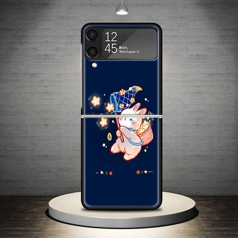Cartoon Cute Little Rabbit Phone Case For Samsung Galaxy Z Flip 7 6 5 4 3 5G Cover ZFlip7 ZFlip6 ZFlip4 ZFlip5 ZFlip3 Coque Fund