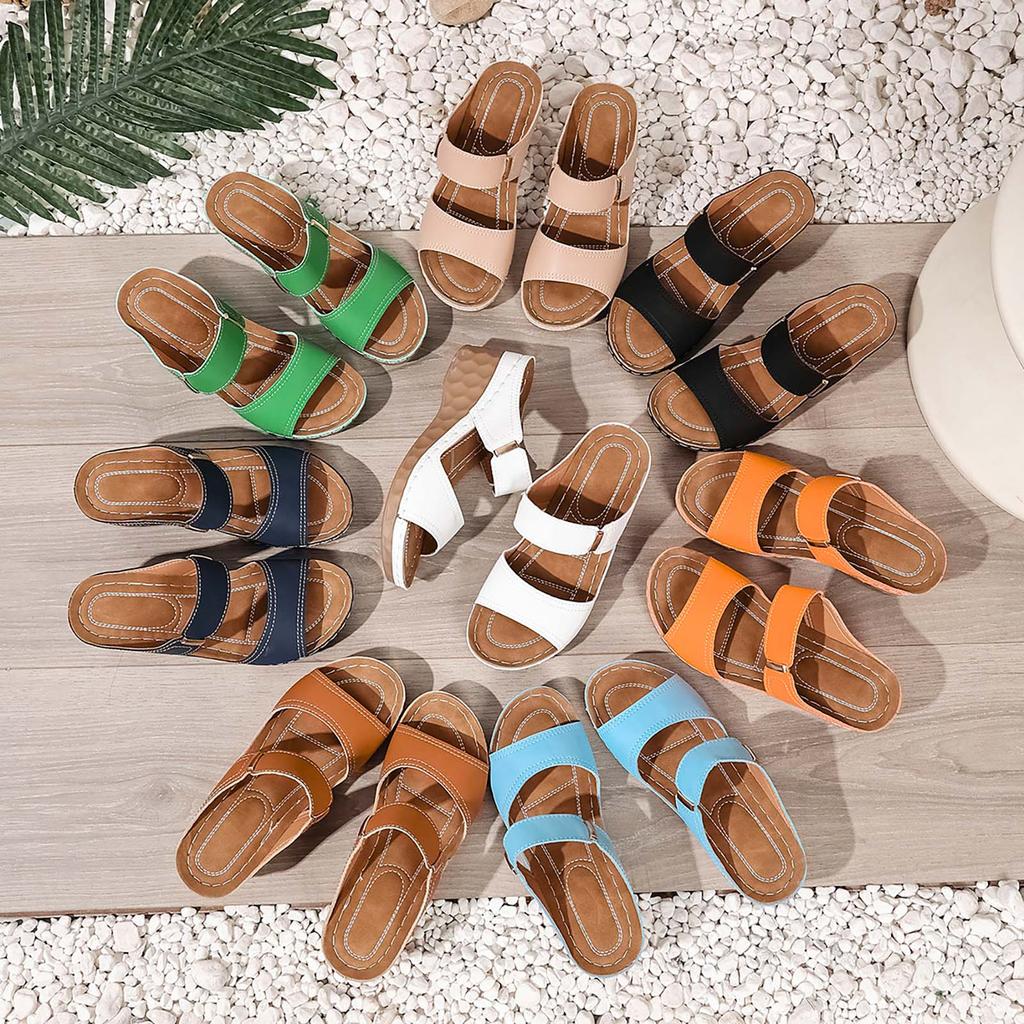 Women'S Wide Leg Wedge Sandals Fashion Soft Sole Breathable Sweat Versatile Summer Casual Shoes Womens Strap Sandal With Heel