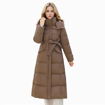 Chaqueta Larga de Algodón de Invierno para Mujer Abrigo Parka Largo con Cinturón por Encima de la Rodilla para Mujer con Cuello Alto y Capucha Cálido
