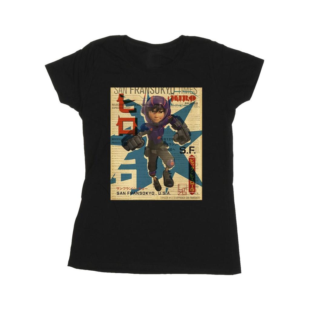 Disney Womens/Ladies Big Hero 6 Baymax Hiro Newspaper Cotton T-Shirt