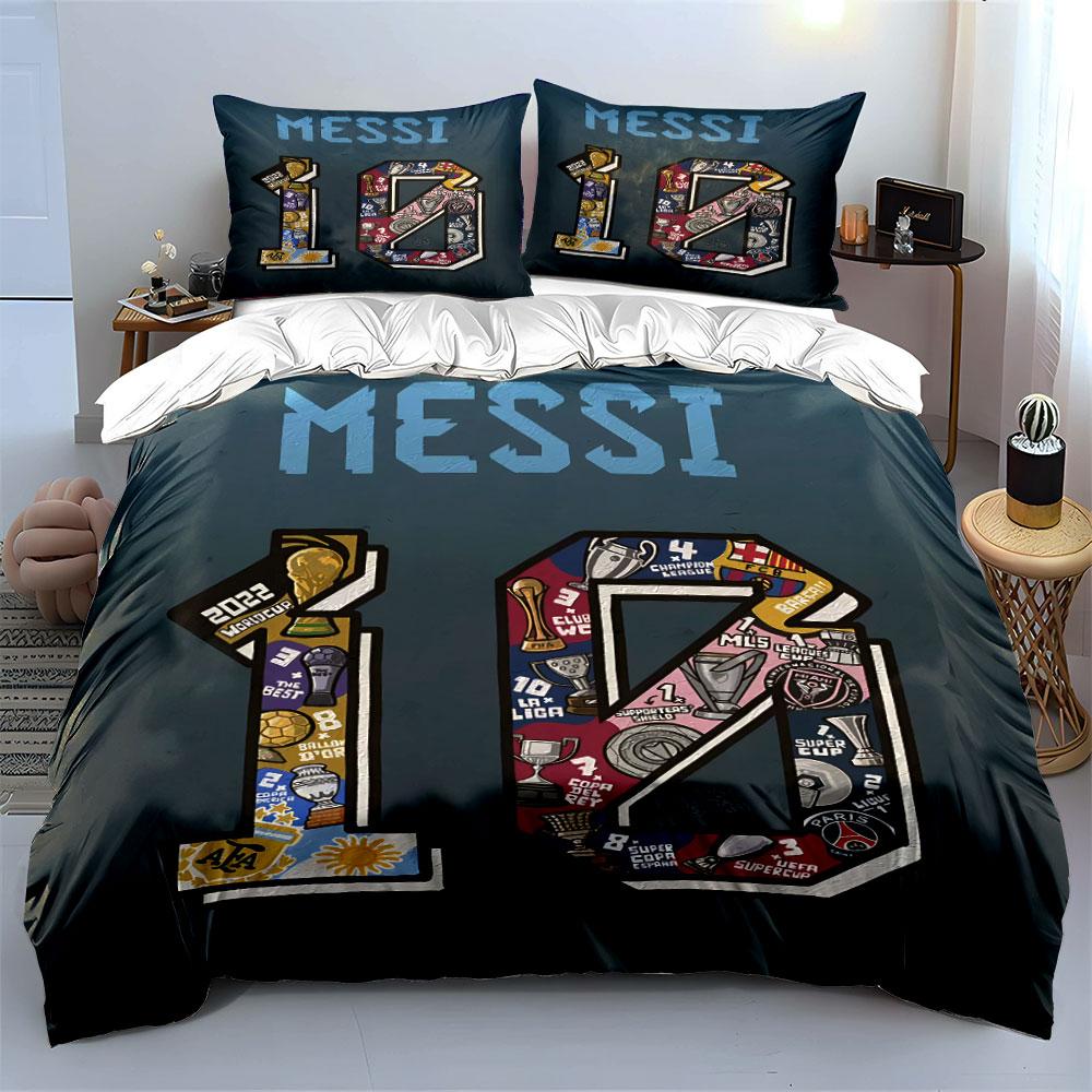 Messi 10 Trofeo Sportivo Set Biancheria da Letto Biancheria Copripiumino Set Copripiumino Federe (1 * Copripiumino 2 * Federe, senza piumino)