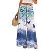 Women Summer Boho Palazzo Pants High Waist Wide Leg Printing Casual Trousers With Pockets