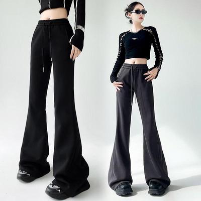 Women's Black High Waist Slimming Micro Flare Pants - 2025 Spring/Summer Casual Sports Trousers