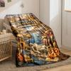 The picture depicts Naples' history with Mt. Vesuvius, art, music, and cuisine. for all seasons blanket lunch break throw gift