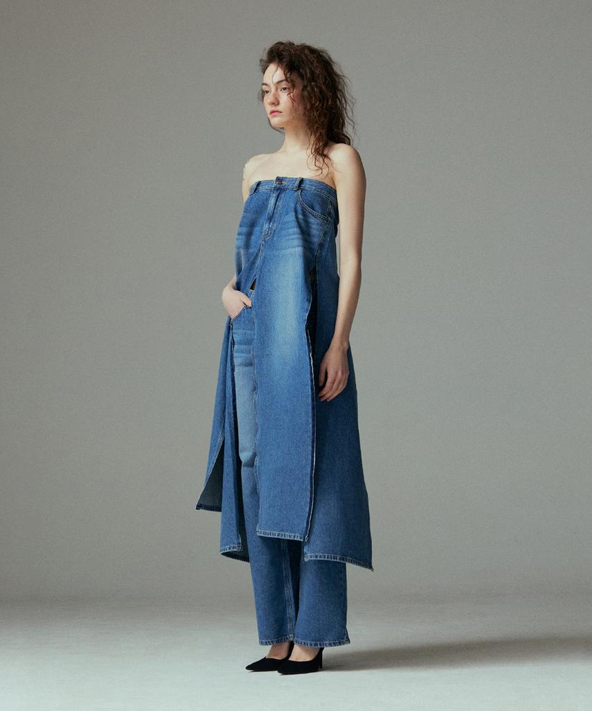 Meuameu Denim Pants Slit Top