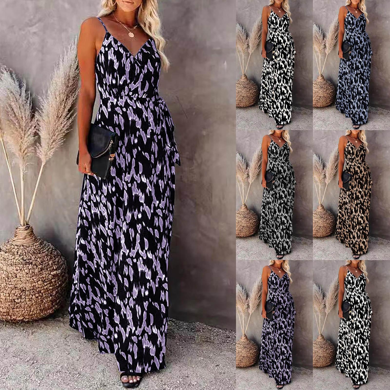 

(Острая курица)Женское платье без рукавов с v-образным вырезом и высокой талией, праздничная длинная юбка с принтом, платье с цветочным принтом