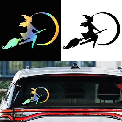 LYKX Čarodějnice letící k měsíci Vtipná nálepka na auto Vinylové obtisky Celoplošné lepicí nálepky