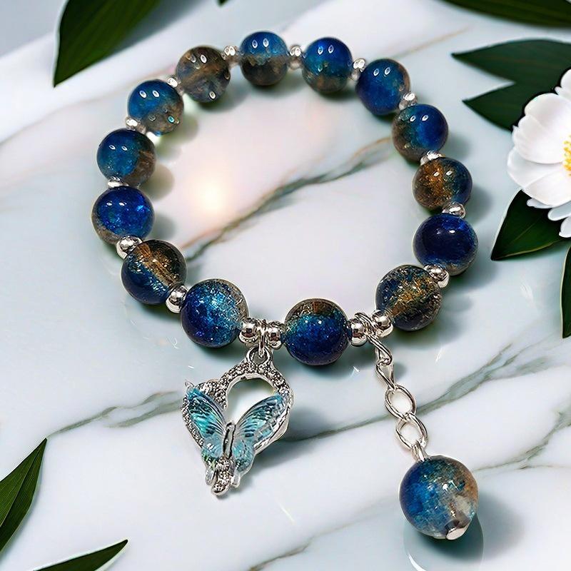 2026 Iridescent Butterfly Bracelet - Colorful 10mm Beads, Color-block Design, Cross-border Gift