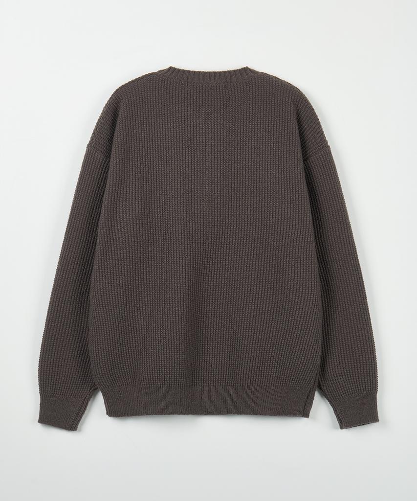 NODU Waffle Henley Neck Knit [Brown]