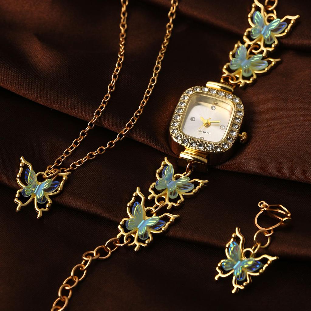 Women's Butterfly Watch Earrings Necklace Cute Stylish Waterproof Analog Quartz Watch Fashion Accessory for Women - Birthday Anniversary Mother's