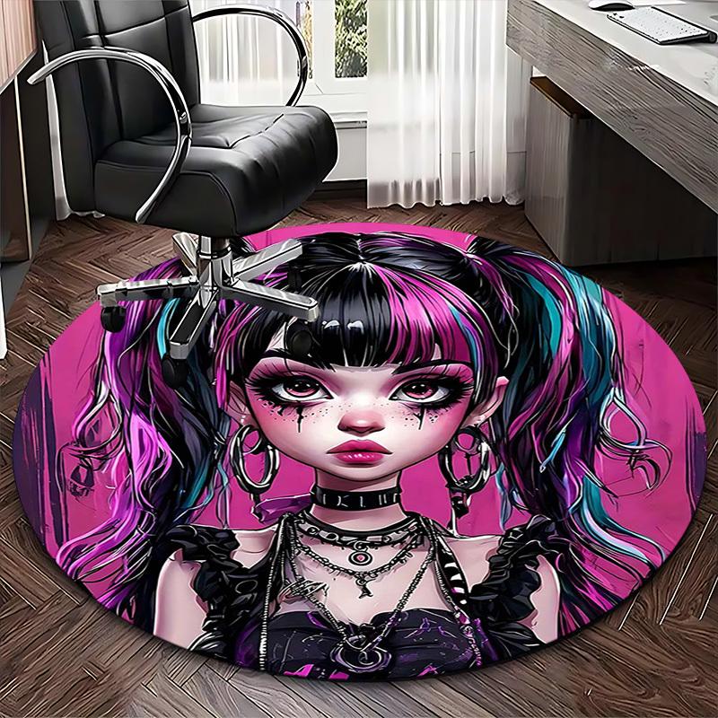 1pc Anime Design Round Carpet for Office Chair Mat, Anti Slip Rug Home Decor, Living Room, Bedroom, Game Room Festival Gift
