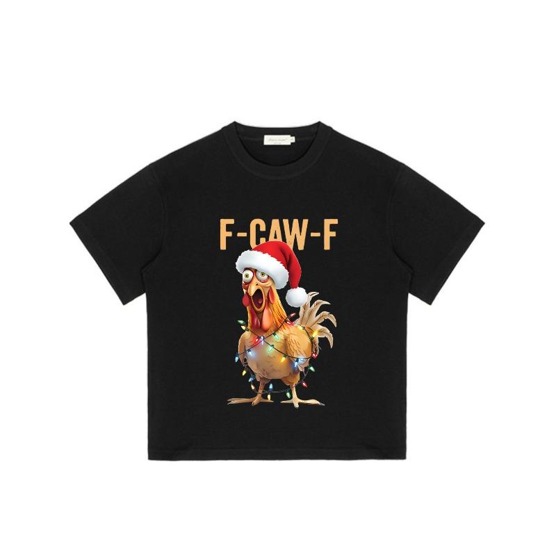 Men's Black T-Shirt Christmas Rooster With Santa Hat And Lights F Caw F Funny Holiday Graphic Tee For Festive Season