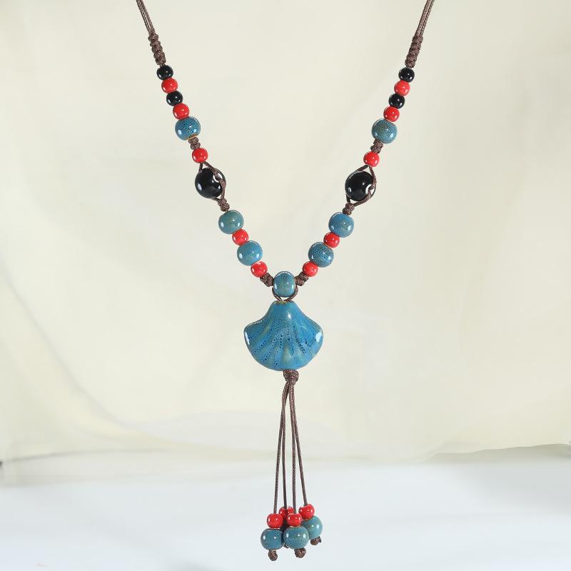 Skořepinový Keramický Přívěsek Náhrdelník Ručně vyráběné Boho Šperky Nastavitelný Řetízek pro Ženy Doplněk