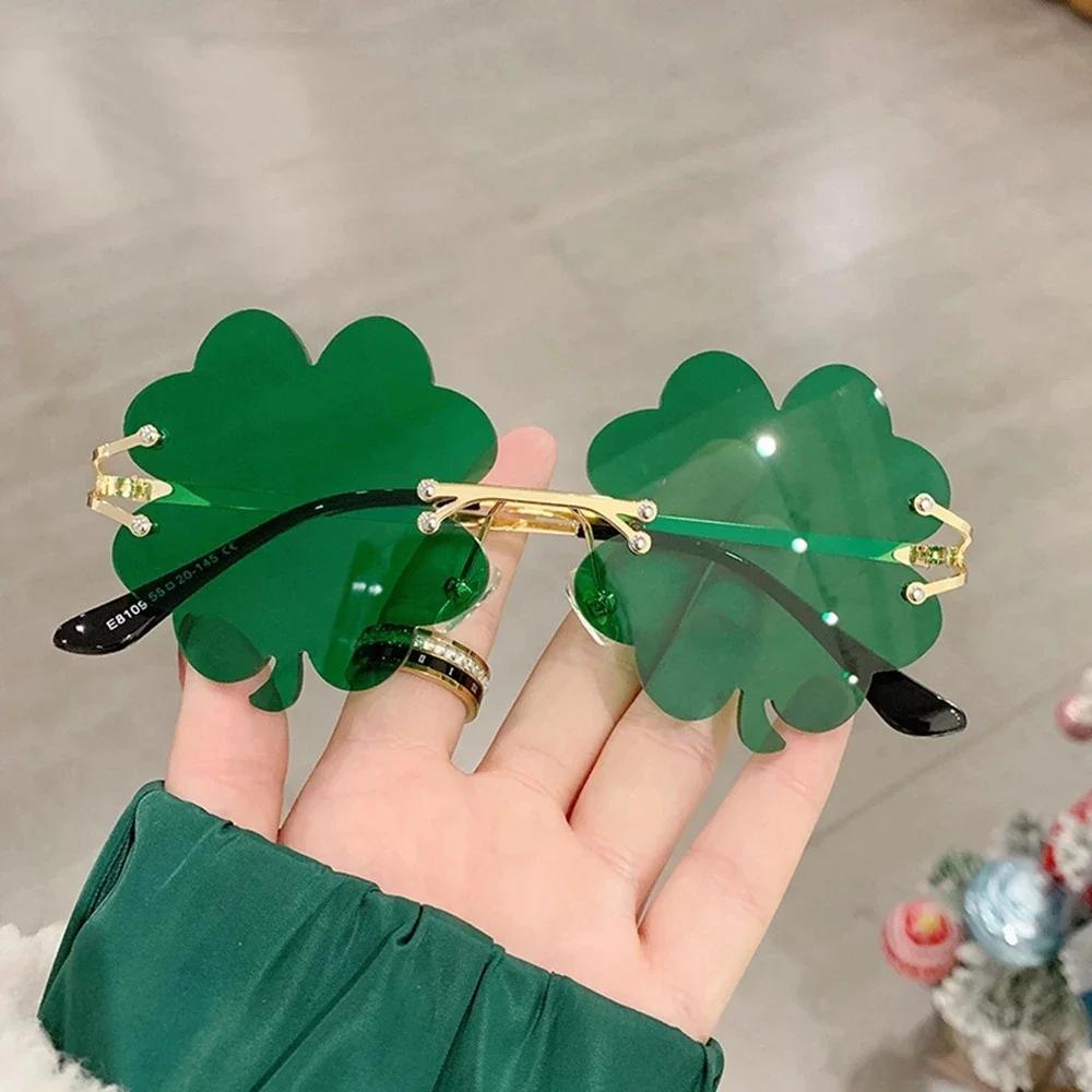 Green Leaves Sunglasses St. Patricks Day Irish Shamrock Costume Glasses Party Props Decorations Car Rimless Uv400 Sun Glasses