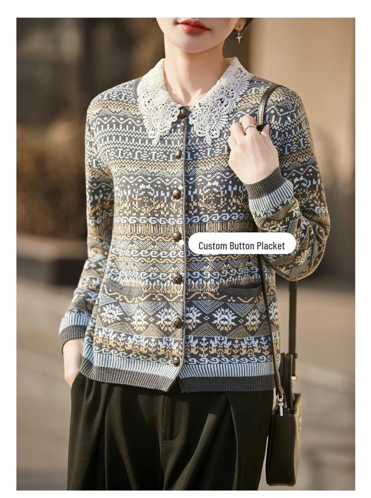 Women's Classic Fair Isle Wool Cardigan – Skin-Friendly, Warm, Versatile, and Retro, Perfect for Autumn and Winter