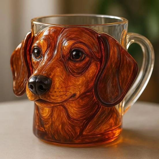 3D Hundefjes Glasskrus Morsom Vannkopp 11oz Gravering Kreativ Drikkebeholder Funky Skulpturelt Glass Gave til Hundelskere