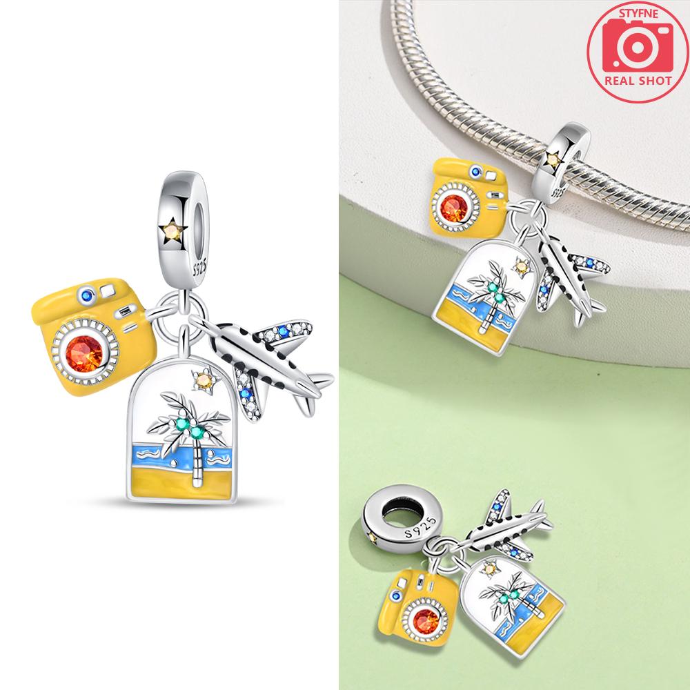 Original Charms Copper Pink High Heels Girl'S Suitcase Airplane Bag Beads Fit Bracelet Delicate Women Diy Holiday Gift