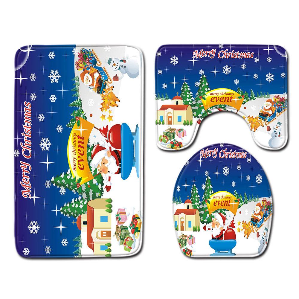 Christmas Bathroom Floor Mat Toilet Three-Piece Set