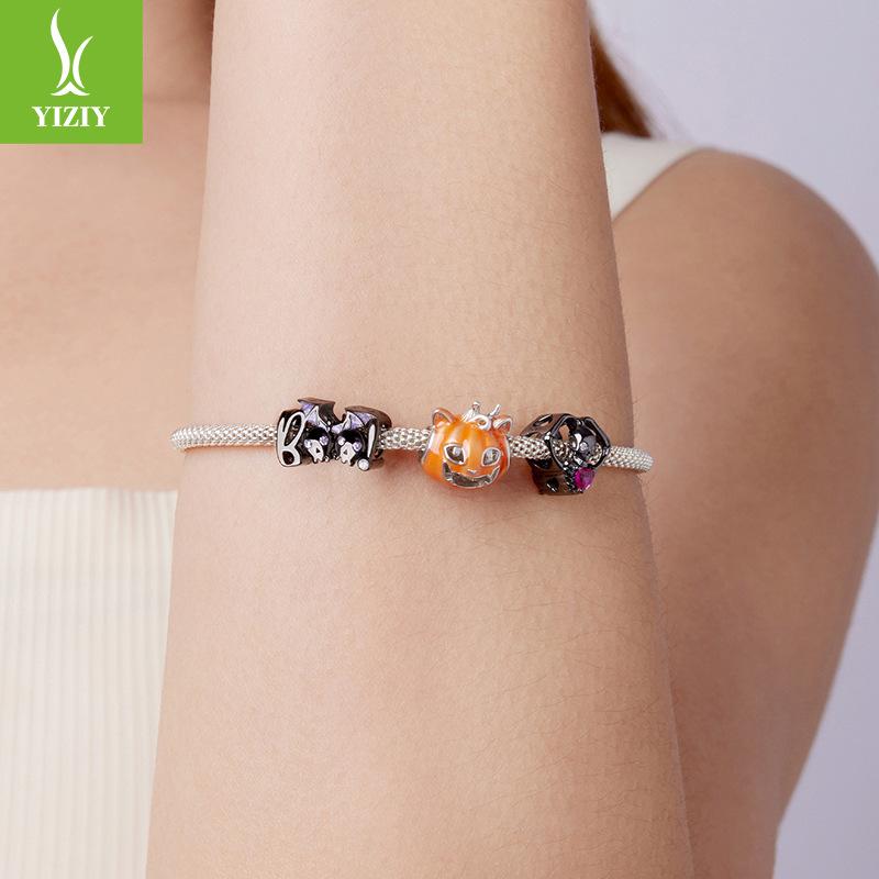 Halloween Than Heart Skull Beading Accessories Funny Festival S925 Silver Plated Black Gold Beads Beading