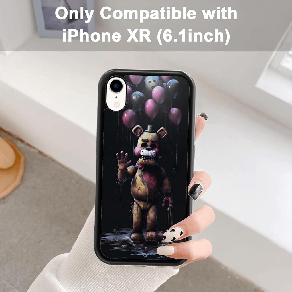 Black Cute FNAF Phone Case Fit for iPhone XR, TPU Shockproof Protective iPhone Case Horror Five Nights Video Game Phone Cover Gift for Boy Girl Men