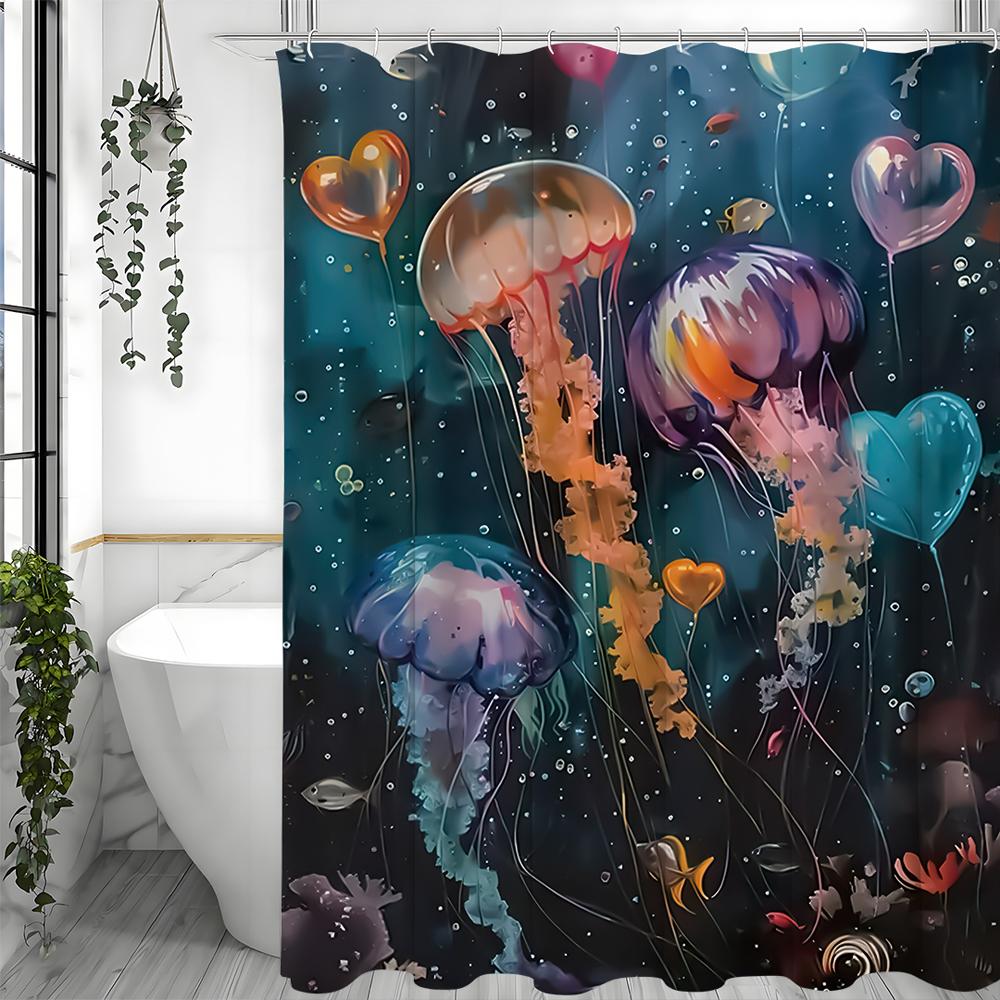 Fantasy Jellyfish Love Shower Curtain, Bathroom Decorative Shower Curtain, Waterproof Shower Curtain with Hooks